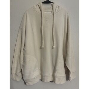 AERIE Très Chic Chenille Hoodie in Natural - Size M Oversized